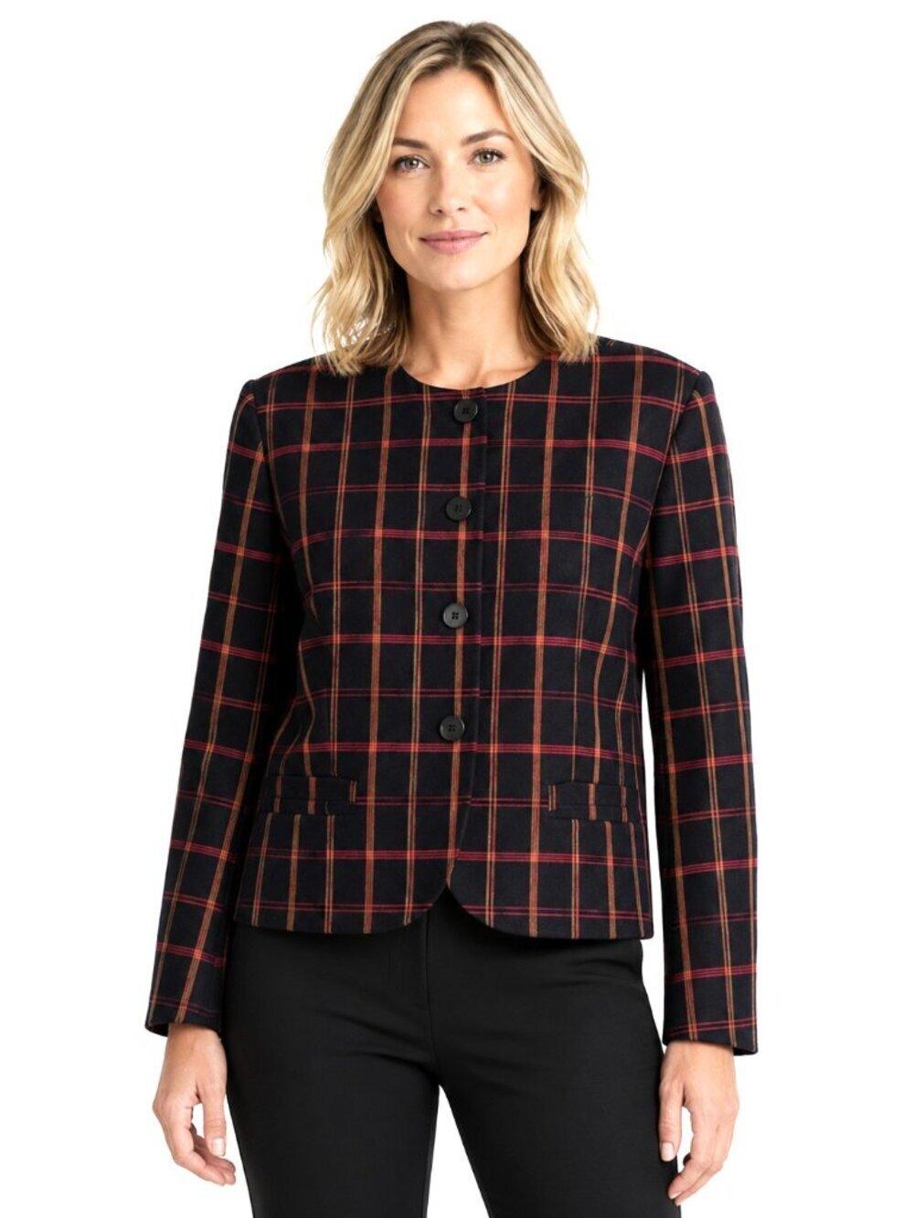 Vintage Jones New York Black Red Gold Glen Plaid Blazer